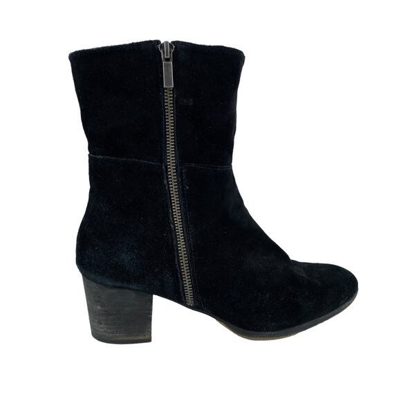 ADAM TUCKER 9M Isadora Black Suede Leather Double Zipper Boots Bootie Heel - Picture 1 of 16